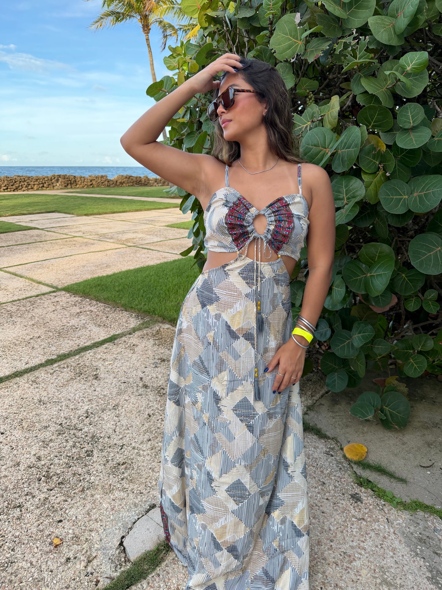 Coastal Mosaic Cutout Maxi Dress