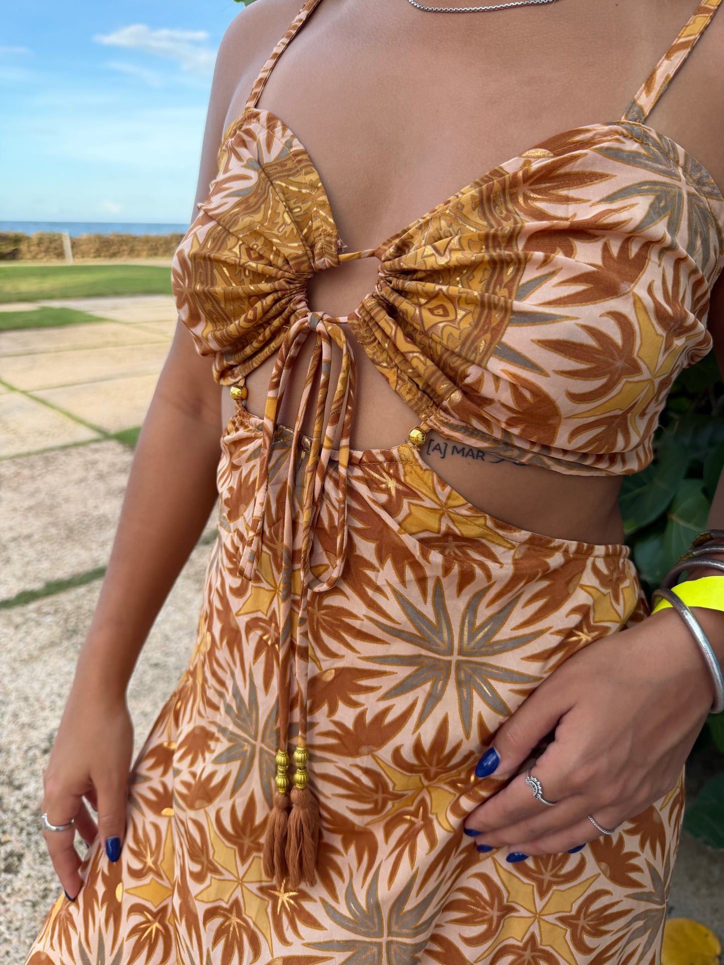 Golden Palm Cutout Maxi Dress