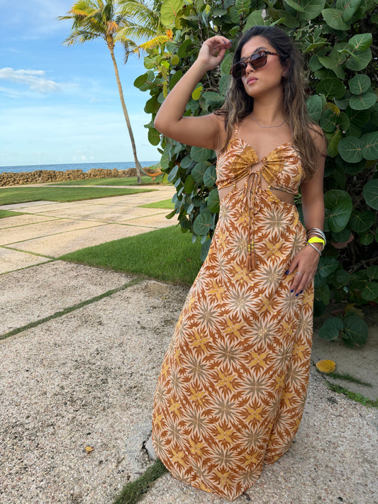 Golden Palm Cutout Maxi Dress