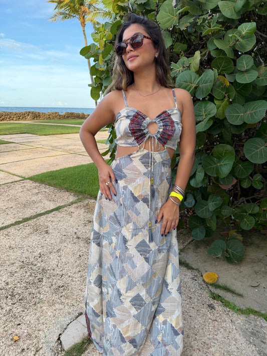 Coastal Mosaic Cutout Maxi Dress