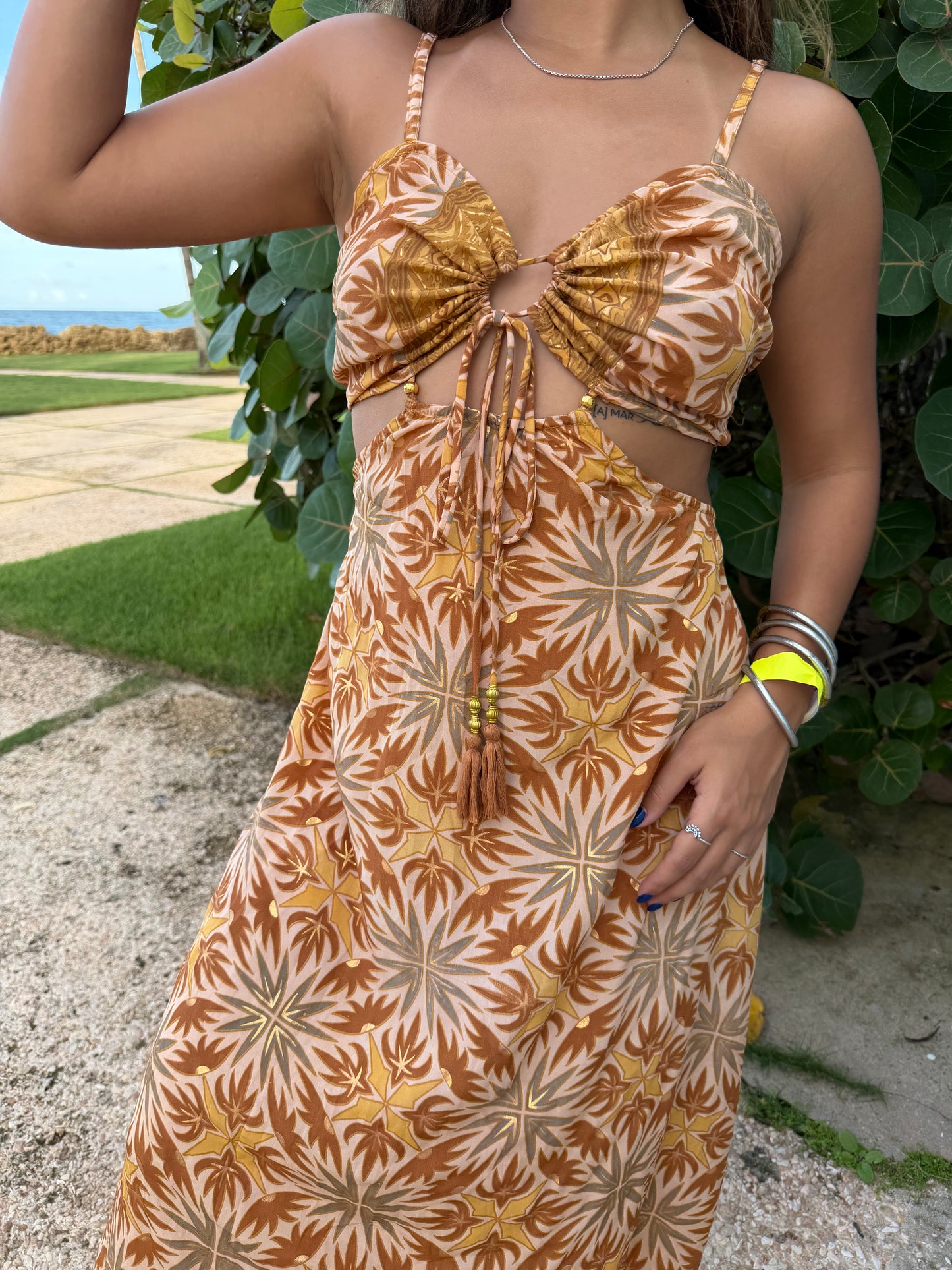 Golden Palm Cutout Maxi Dress