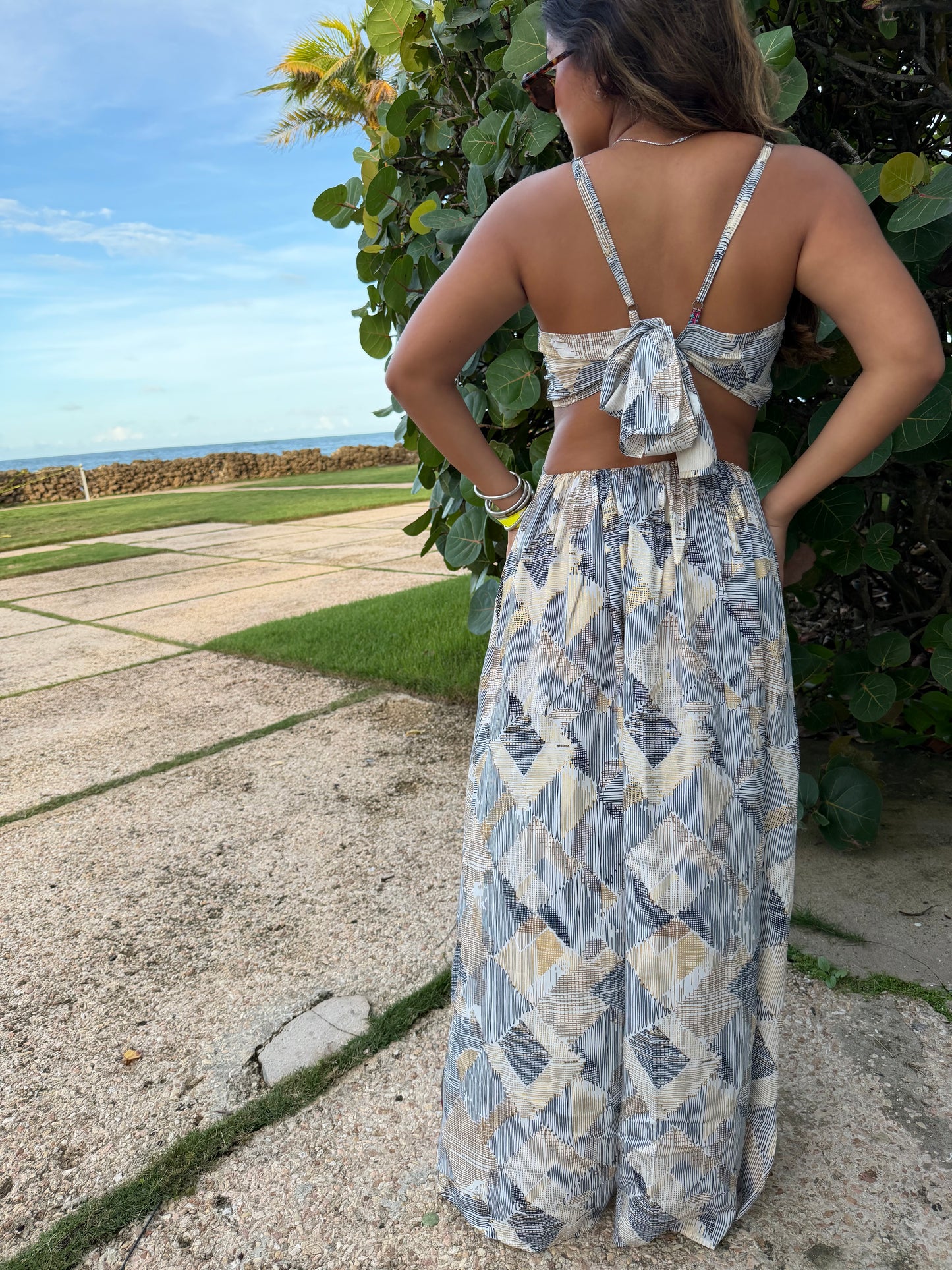 Coastal Mosaic Cutout Maxi Dress